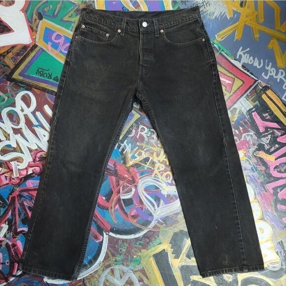 90s Levi's 531 black denim jeans - made in USA, classic low-cut w button fly - Picture 1 of 11